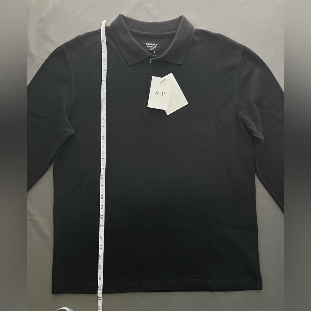 Men’s long sleeves polo style shirt. Cotton Black. Korean brand Romantic Pirates - Picture 6 of 8